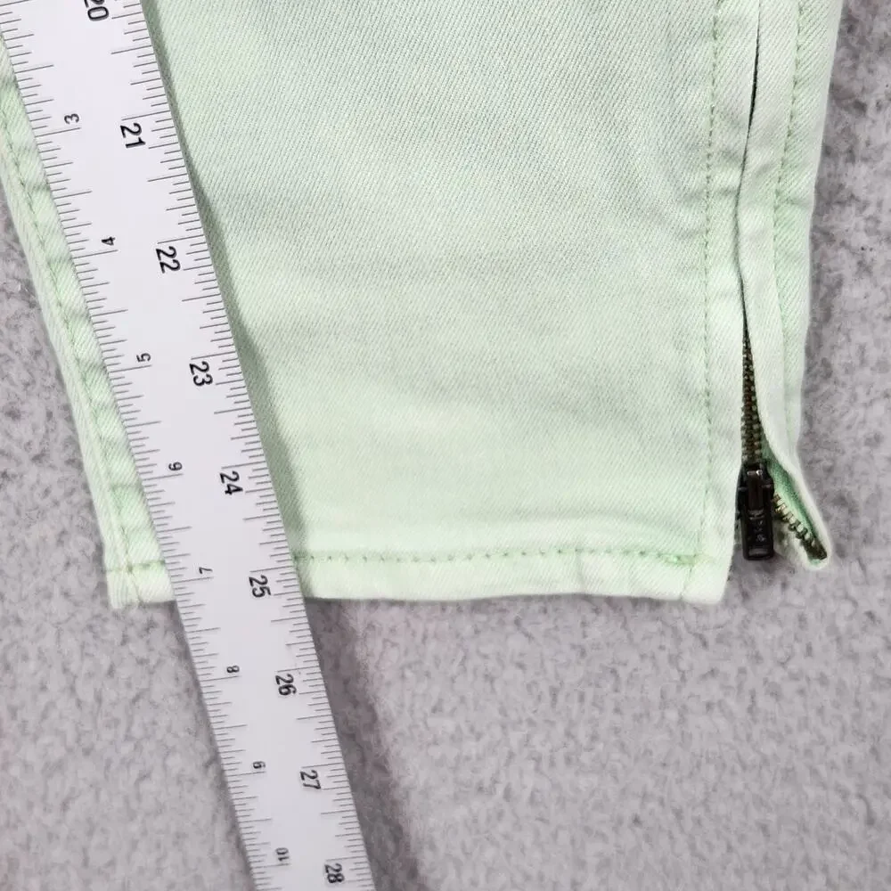 FREE PEOPLE Jeans Womens Size 29 Green Mint Ankle Zip Skinny Denim Pockets